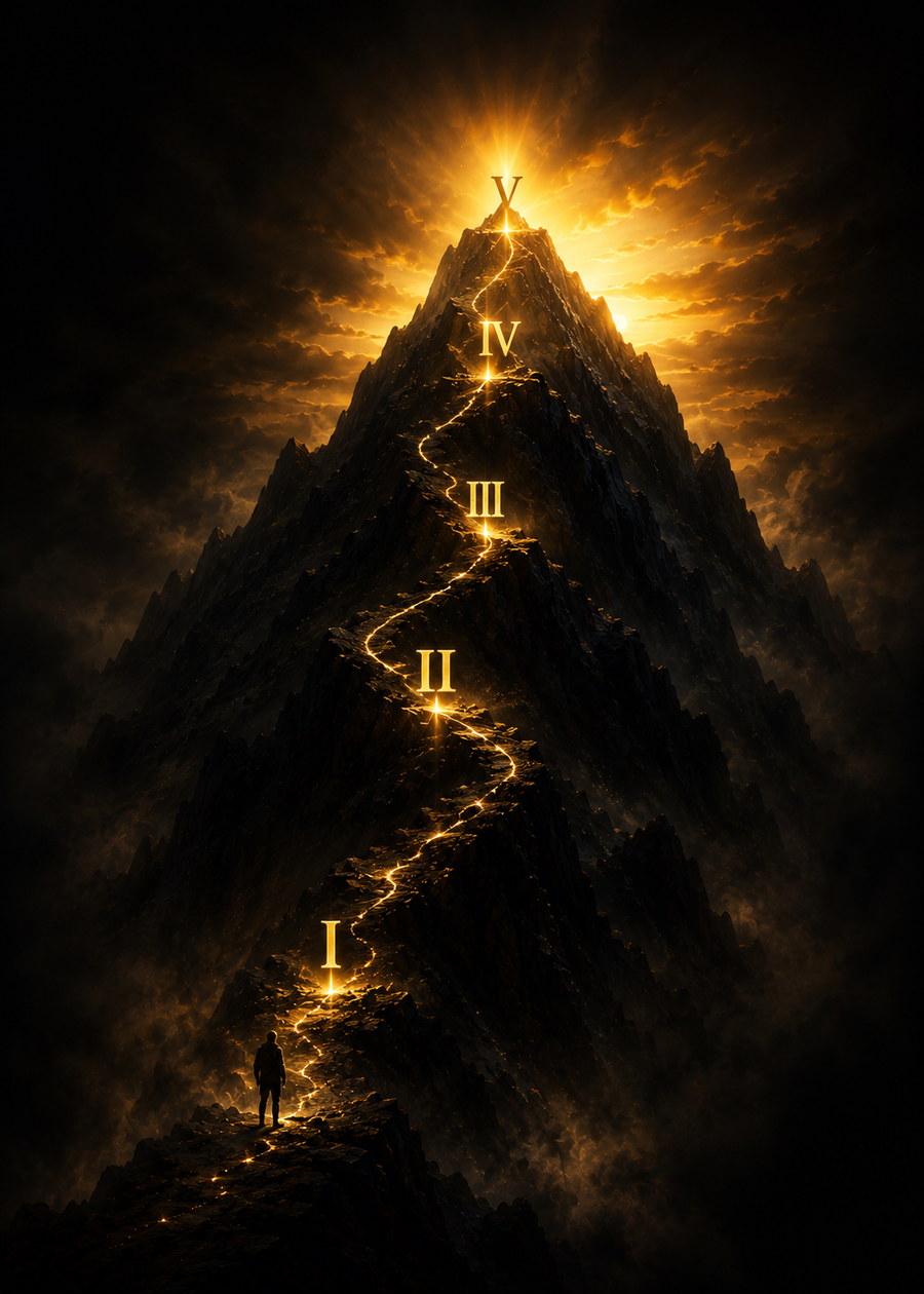 The five-tribe ascent — one mountain, five stations numbered I to V